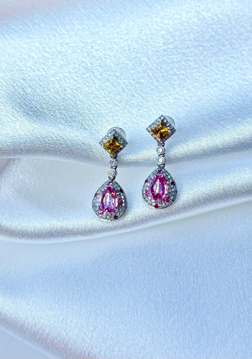 Sunset Elegance Diamond and Sapphire Earrings