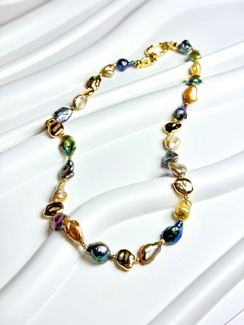 Aurora Radiance: Multicolor Keshi Pearl Necklace