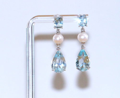 Aquamarine Drop Earrings with Saltwater Pearls