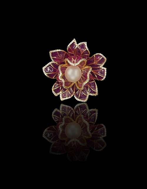 Coral Flower-shaped Freshwater Pearl Brooch