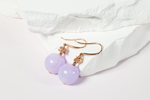 Lavender Jadeite Drop Earrings with Rose Gold Accent