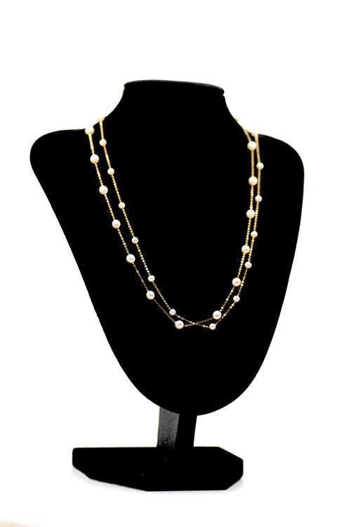 Double Layer Freshwater Pearl Necklace - 18k Gold