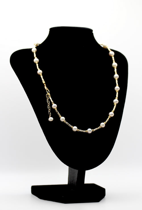 Freshwater Pearl Snake Bone Chain Necklace