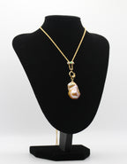 Baroque pearl necklace with adjutable chain and removable pendant - rhodium gold finish