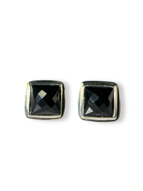 Noir Elegance: Black Onyx Silver Studs