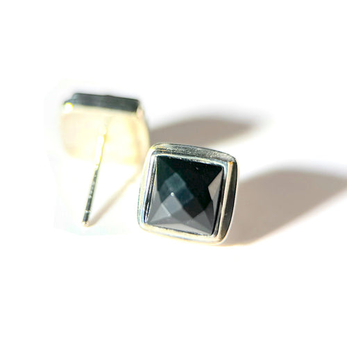 Noir Elegance: Black Onyx Silver Studs