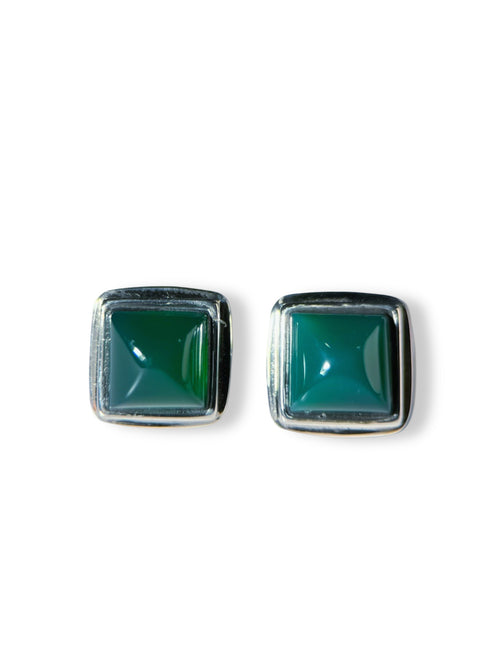 Emerald Glow: Green Onyx Silver Studs