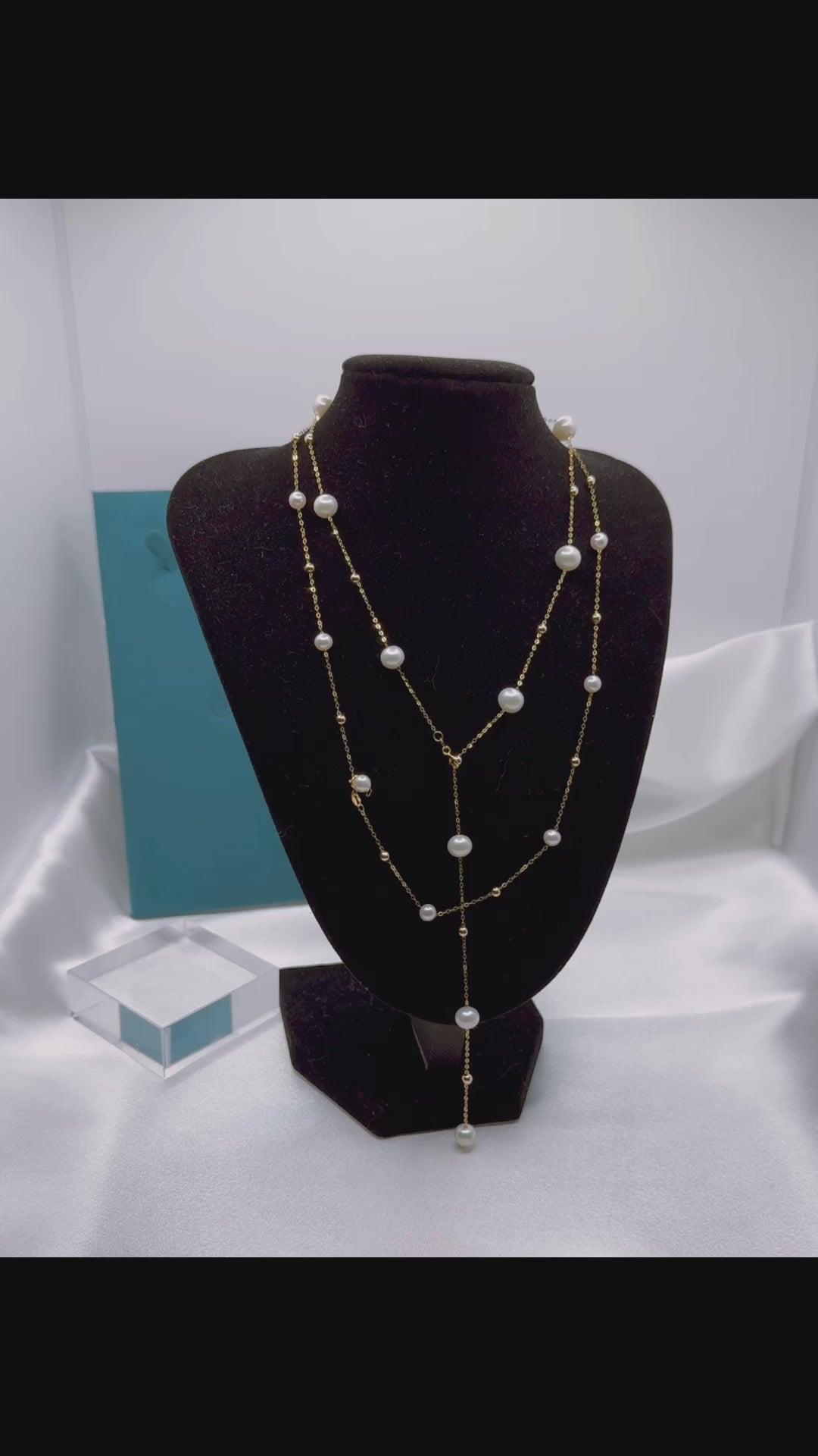 Medium pearl necklace (current item, PN001) overlaid with small pearl necklace (PN002). . 