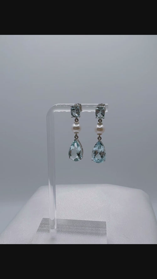 Aquamarine Drop Earrings with Saltwater Pearls